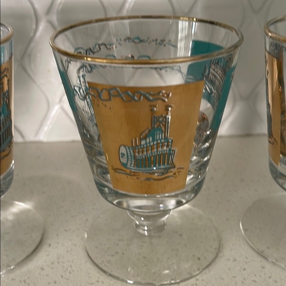 Libbey Vintage Gold and Teal “Southern Comfort” Drinkware Set - Picture 4 of 6